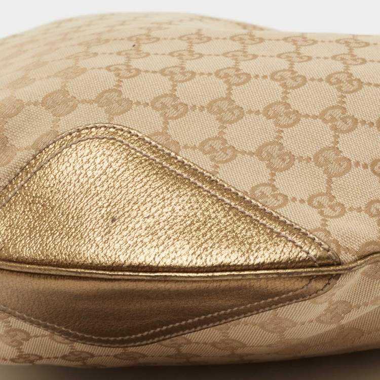 Pre Owned Gucci Beige/Gold GG Canvas and Leather Large Princy Hobo