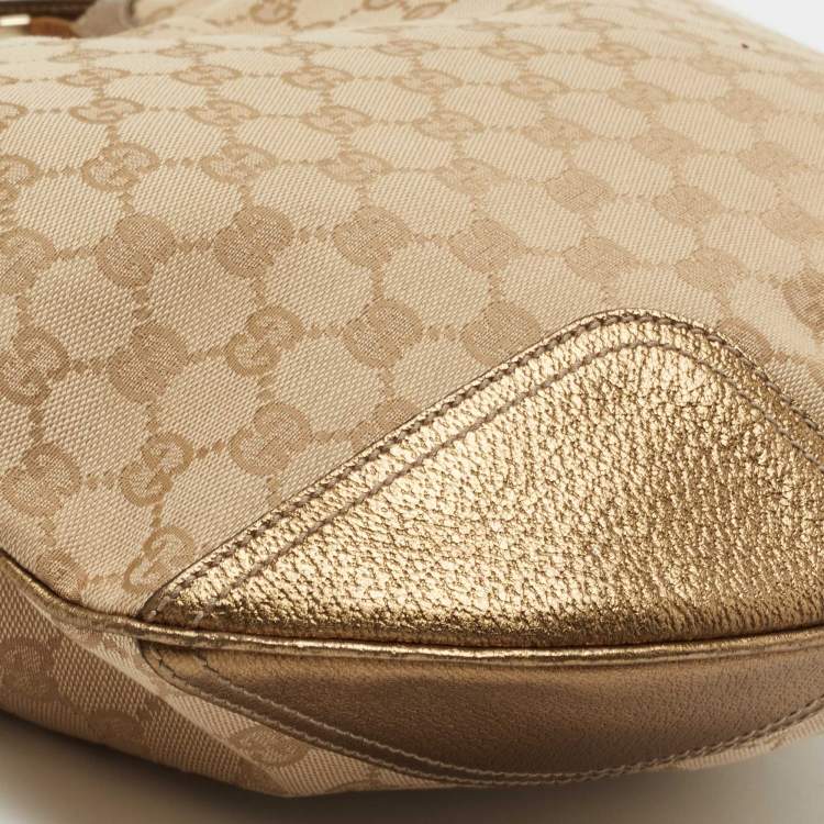 Pre Owned Gucci Beige/Gold GG Canvas and Leather Large Princy Hobo