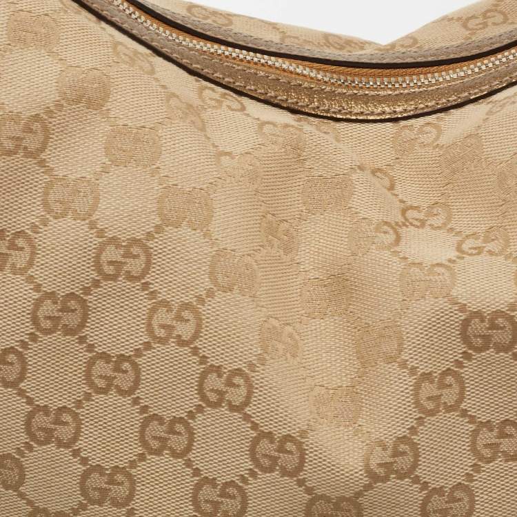 Pre Owned Gucci Beige/Gold GG Canvas and Leather Large Princy Hobo