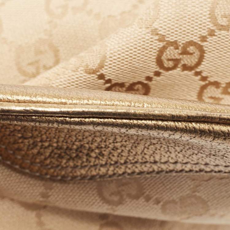 Pre Owned Gucci Beige/Gold GG Canvas and Leather Large Princy Hobo
