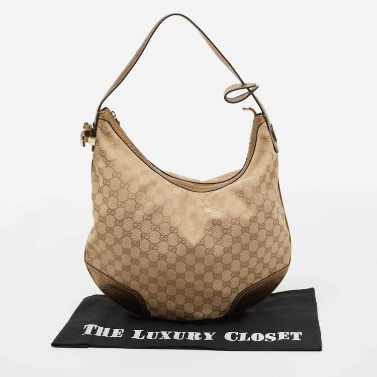 Pre Owned Gucci Beige/Gold GG Canvas and Leather Large Princy Hobo