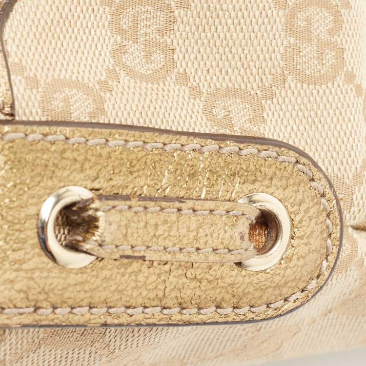 Pre Owned Gucci Beige/Gold GG Canvas and Leather Large Princy Hobo