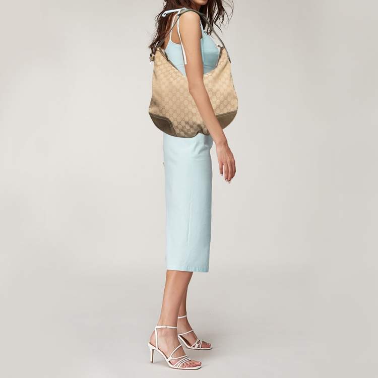 Pre Owned Gucci Beige/Gold GG Canvas and Leather Large Princy Hobo