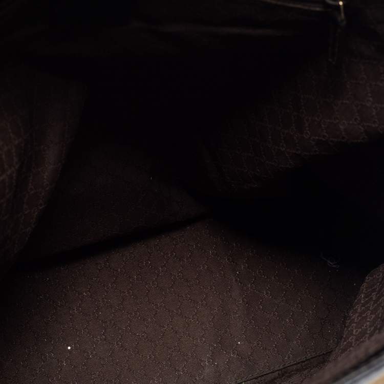 Pre Owned Gucci Khaki Brown/Black Canvas and Leather Large Vintage Web Shopper Tote