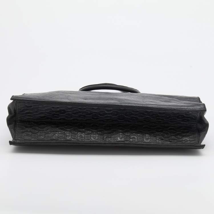 Pre Owned Gucci Black Horsebit Embossed Leather Large Tote