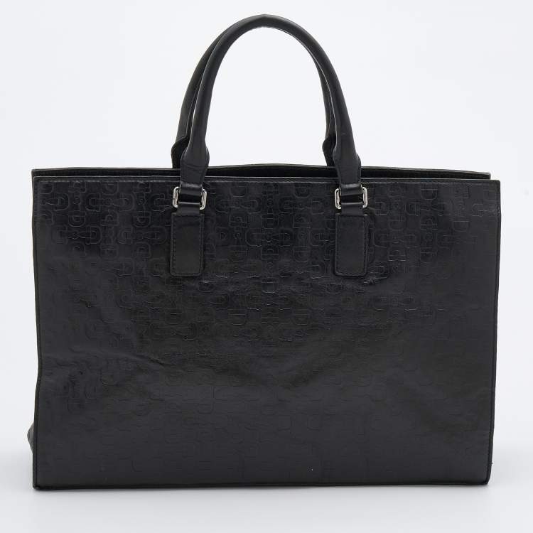 Pre Owned Gucci Black Horsebit Embossed Leather Large Tote