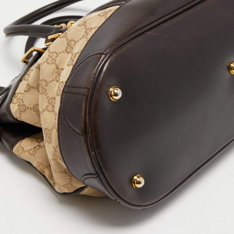 Pre Owned Gucci Brown/Beige GG Canvas and Alligator Leather Secret Web Tote