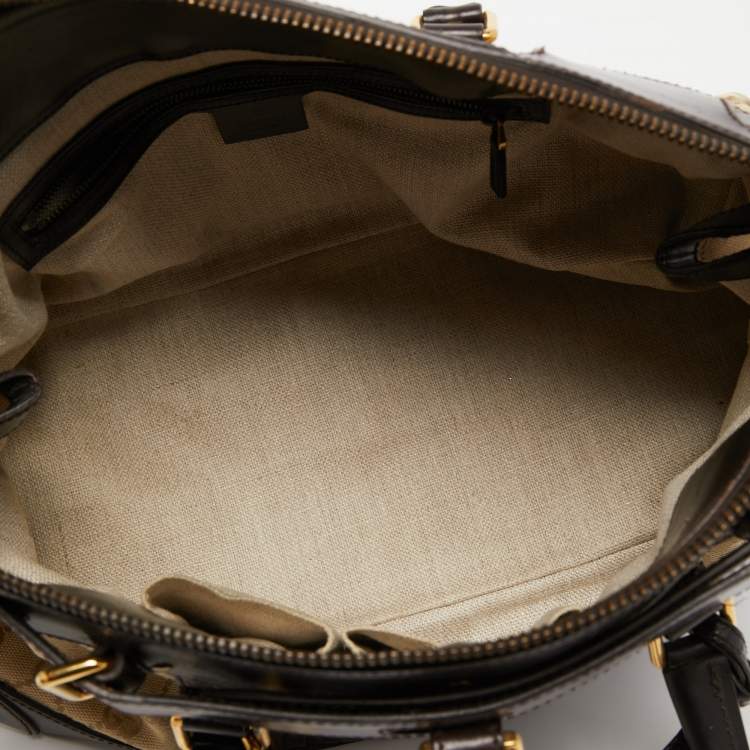 Pre Owned Gucci Brown/Beige GG Canvas and Alligator Leather Secret Web Tote