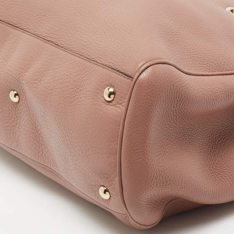 Pre Owned Gucci Dusty Pink Leather Medium Bamboo Shopper Tote