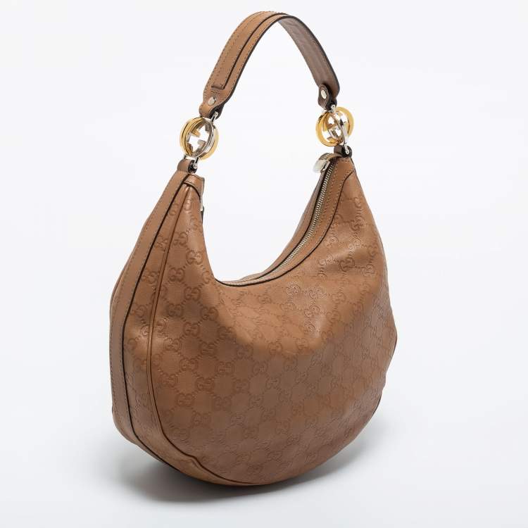 Pre Owned Gucci brown Guccissima Leather Medium GG Twins Hobo