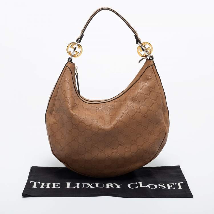 Pre Owned Gucci brown Guccissima Leather Medium GG Twins Hobo