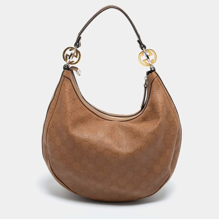 Pre Owned Gucci brown Guccissima Leather Medium GG Twins Hobo