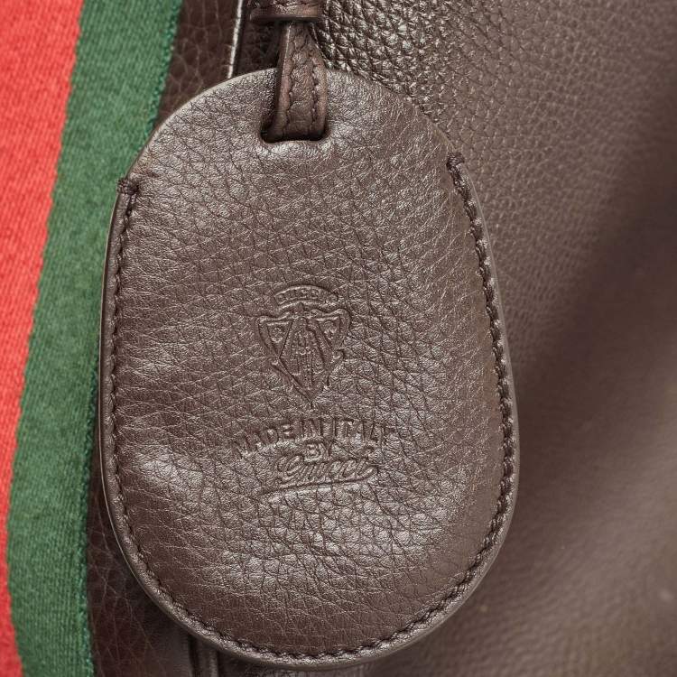 مملوكة مسبقًا Gucci Dark Brown Leather Web Shoulder Bag