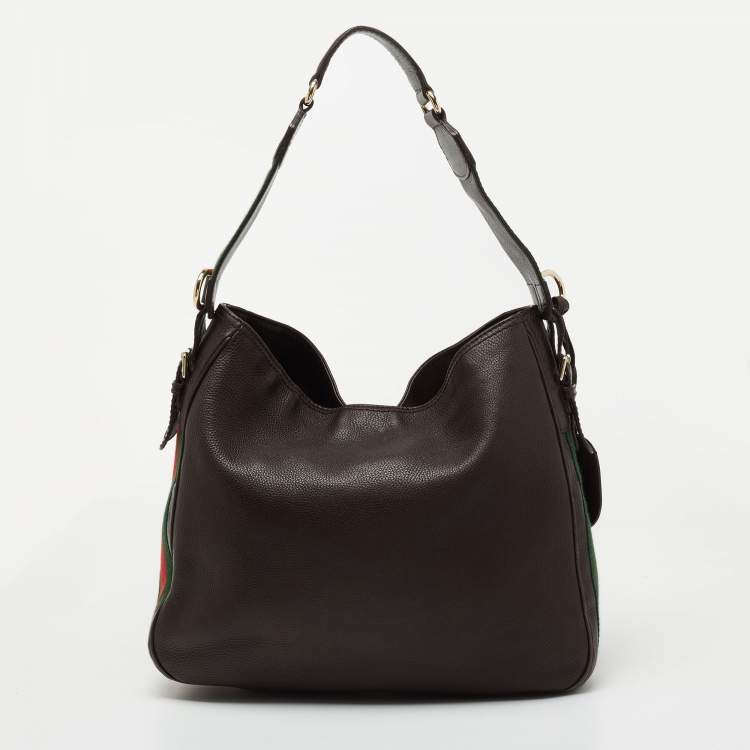 مملوكة مسبقًا Gucci Dark Brown Leather Web Shoulder Bag