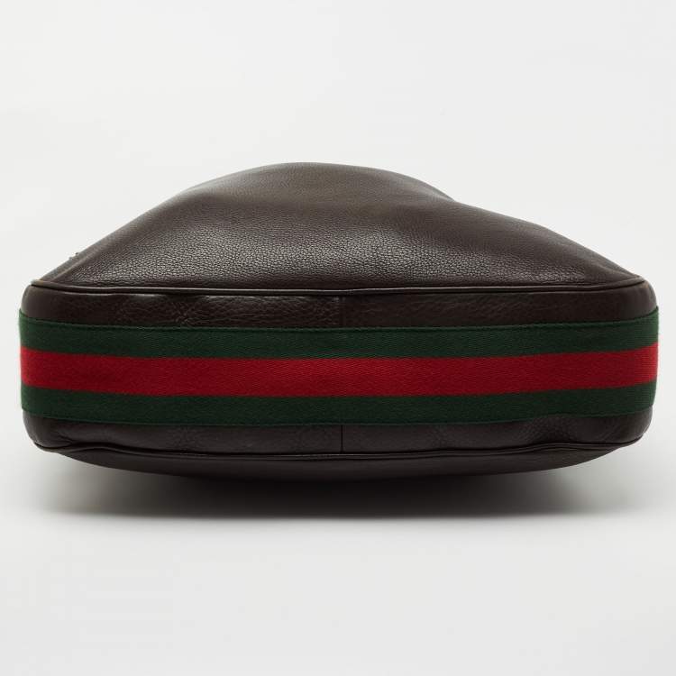 مملوكة مسبقًا Gucci Dark Brown Leather Web Shoulder Bag