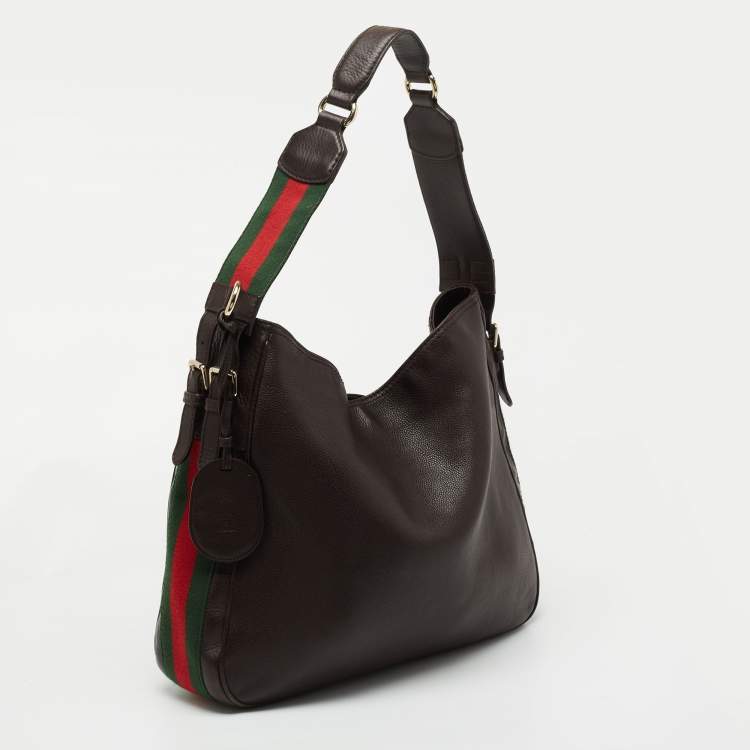 مملوكة مسبقًا Gucci Dark Brown Leather Web Shoulder Bag