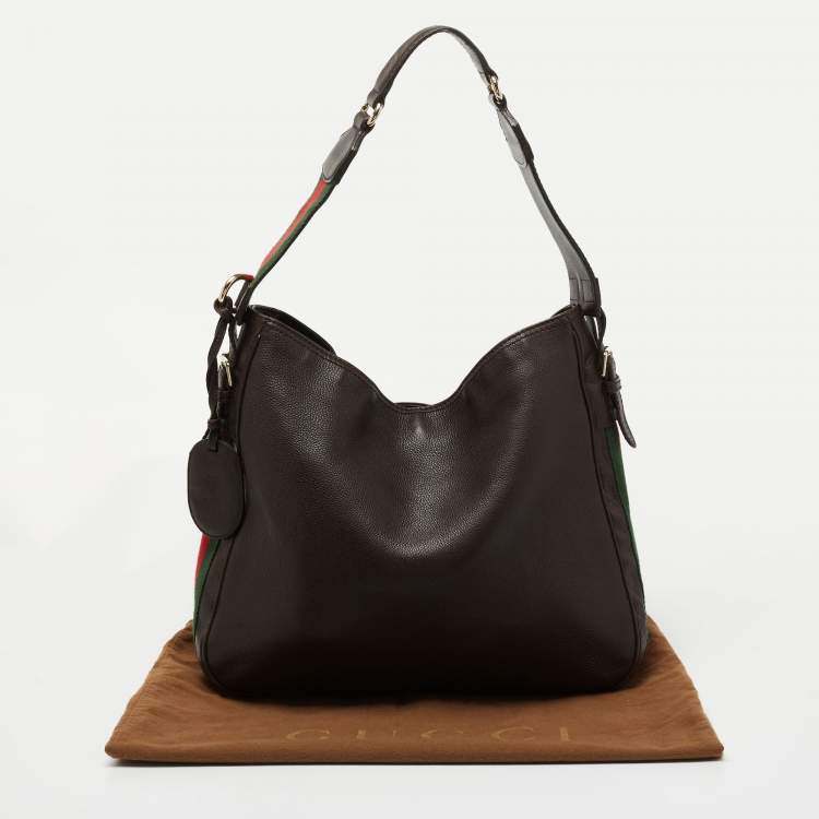 مملوكة مسبقًا Gucci Dark Brown Leather Web Shoulder Bag