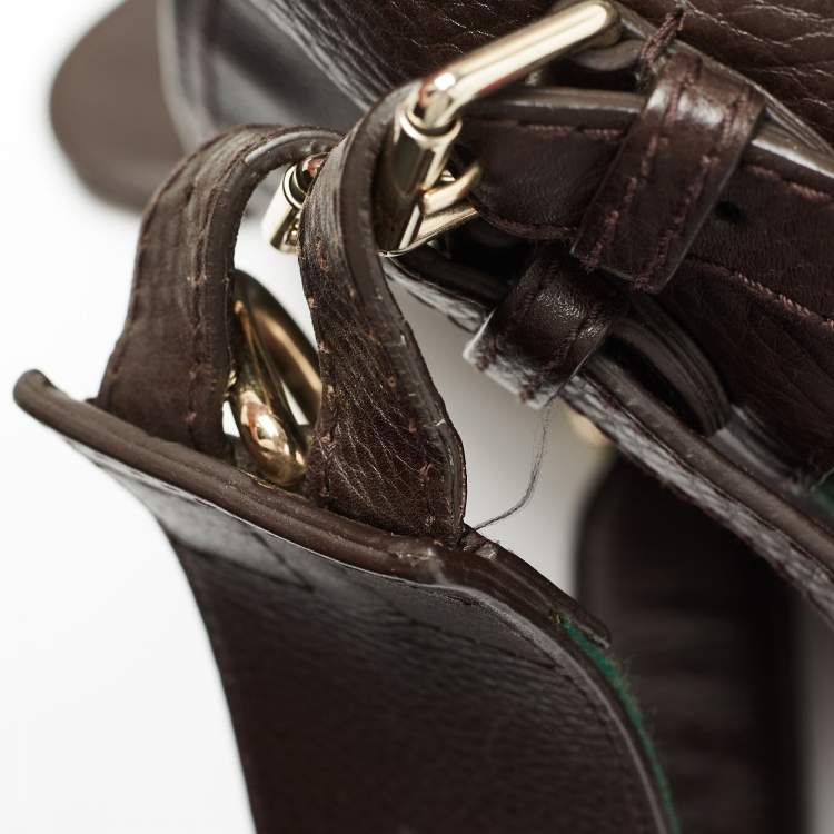مملوكة مسبقًا Gucci Dark Brown Leather Web Shoulder Bag
