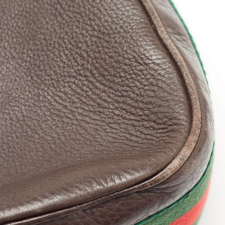 مملوكة مسبقًا Gucci Dark Brown Leather Web Shoulder Bag