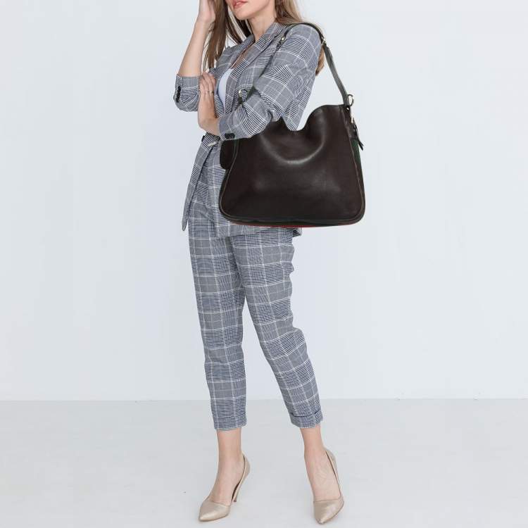 مملوكة مسبقًا Gucci Dark Brown Leather Web Shoulder Bag