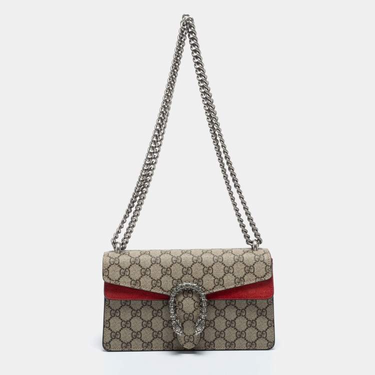 Pre Owned Gucci Beige GG Supreme Canvas and Suede Dionysus Shoulder Bag