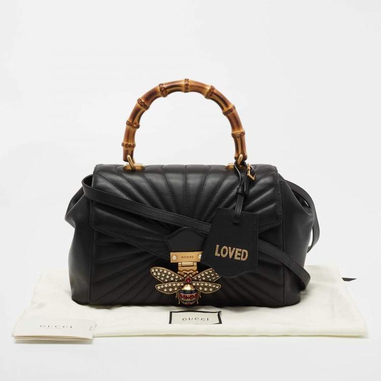 Pre Owned Gucci Black Quilted Leather Medium Queen Margaret Bamboo Top Handle Bag