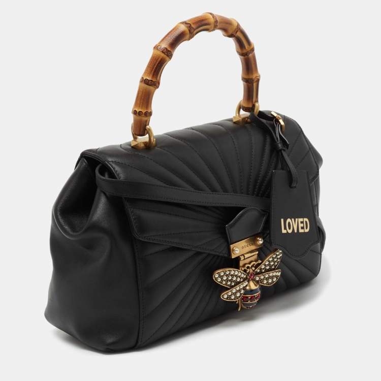 Pre Owned Gucci Black Quilted Leather Medium Queen Margaret Bamboo Top Handle Bag