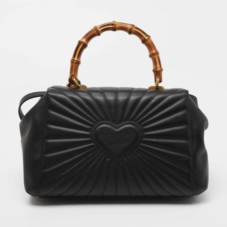 Pre Owned Gucci Black Quilted Leather Medium Queen Margaret Bamboo Top Handle Bag