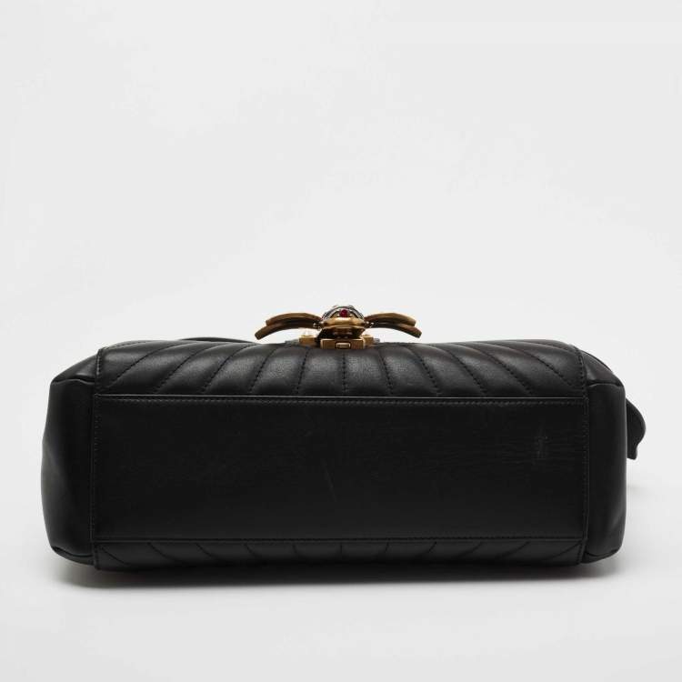 Pre Owned Gucci Black Quilted Leather Medium Queen Margaret Bamboo Top Handle Bag