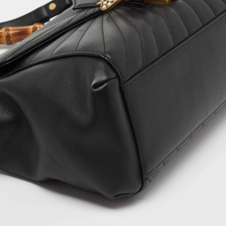 Pre Owned Gucci Black Quilted Leather Medium Queen Margaret Bamboo Top Handle Bag