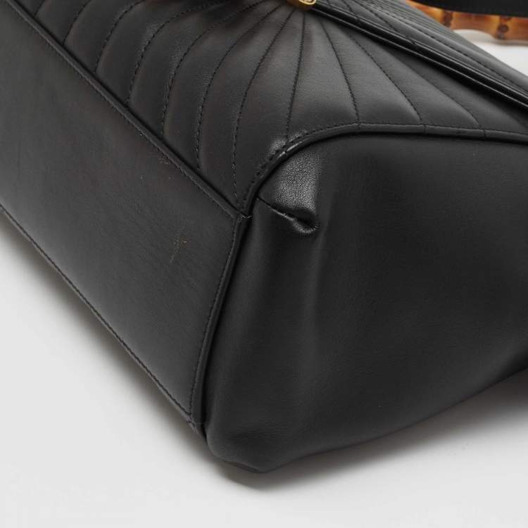 Pre Owned Gucci Black Quilted Leather Medium Queen Margaret Bamboo Top Handle Bag
