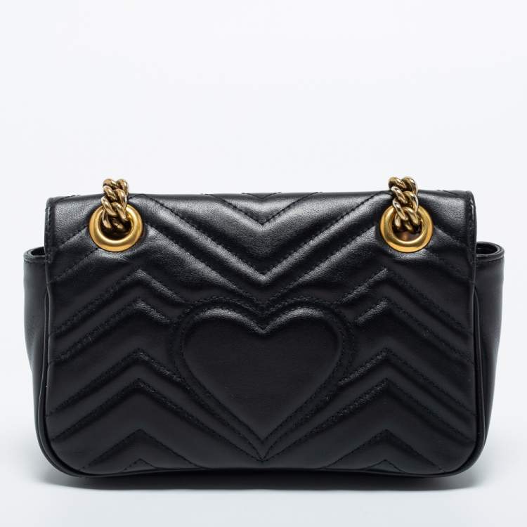 Pre Owned Gucci Black Matelassé Leather GG Marmont Super Small Shoulder Bag