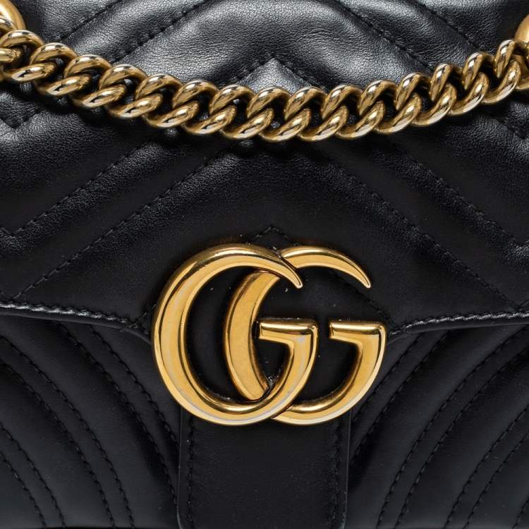 Pre Owned Gucci Black Matelassé Leather GG Marmont Super Small Shoulder Bag