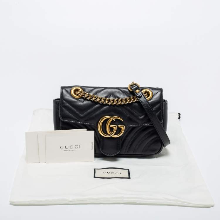 Pre Owned Gucci Black Matelassé Leather GG Marmont Super Small Shoulder Bag