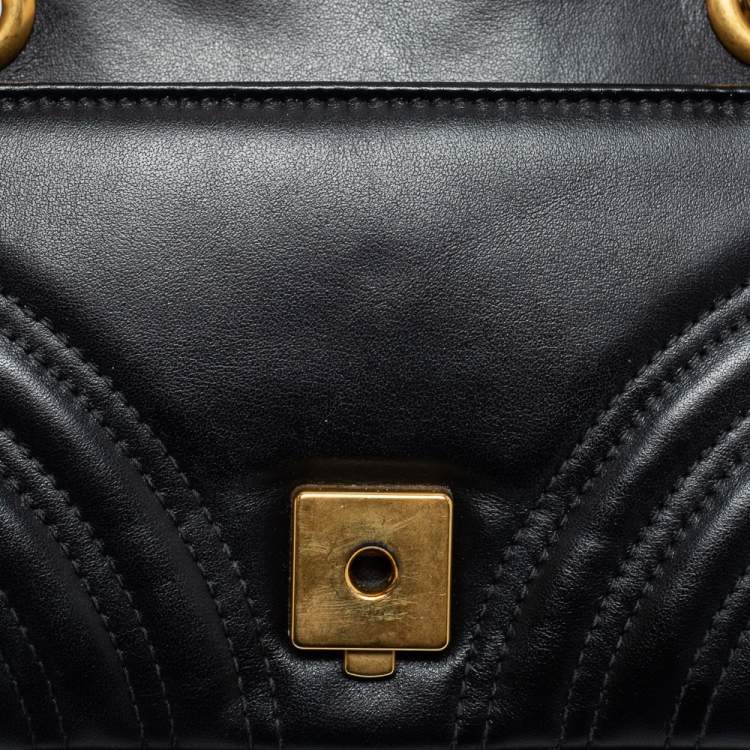 Pre Owned Gucci Black Matelassé Leather GG Marmont Super Small Shoulder Bag