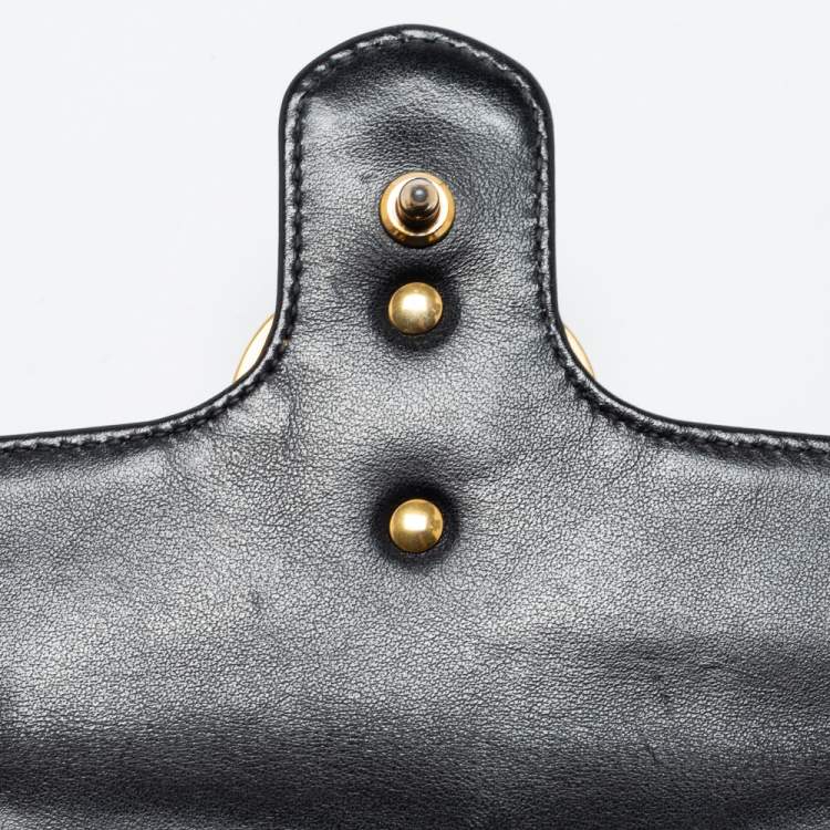 Pre Owned Gucci Black Matelassé Leather GG Marmont Super Small Shoulder Bag