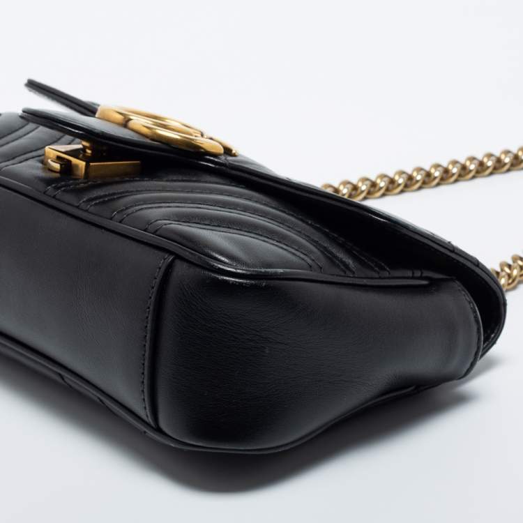 Pre Owned Gucci Black Matelassé Leather GG Marmont Super Small Shoulder Bag