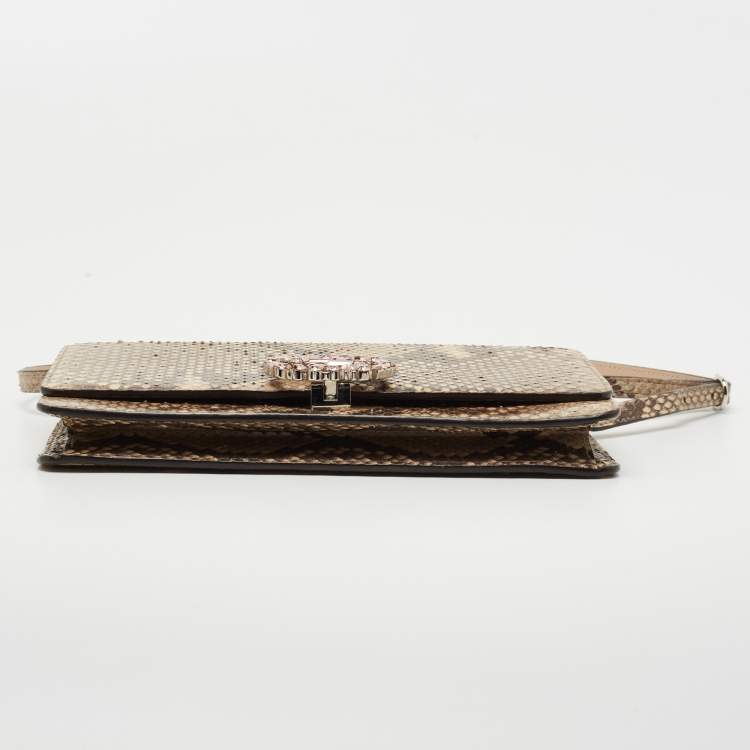 Pre Owned Gucci Beige Python Crystal Embellished Interlocking G Broadway Clutch