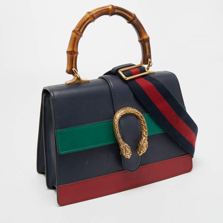Pre Owned Gucci Tri Color Leather Medium Dionysus Bamboo Top Handle Bag