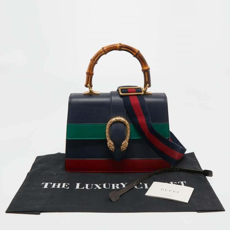 Pre Owned Gucci Tri Color Leather Medium Dionysus Bamboo Top Handle Bag