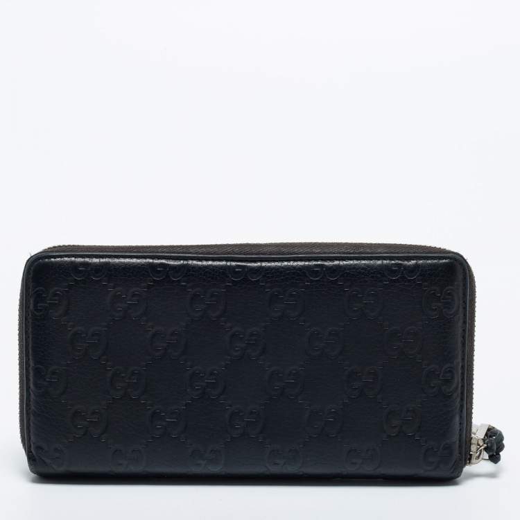 Pre Owned Gucci Black Guccissima Leather Continental Zip Around Wallet