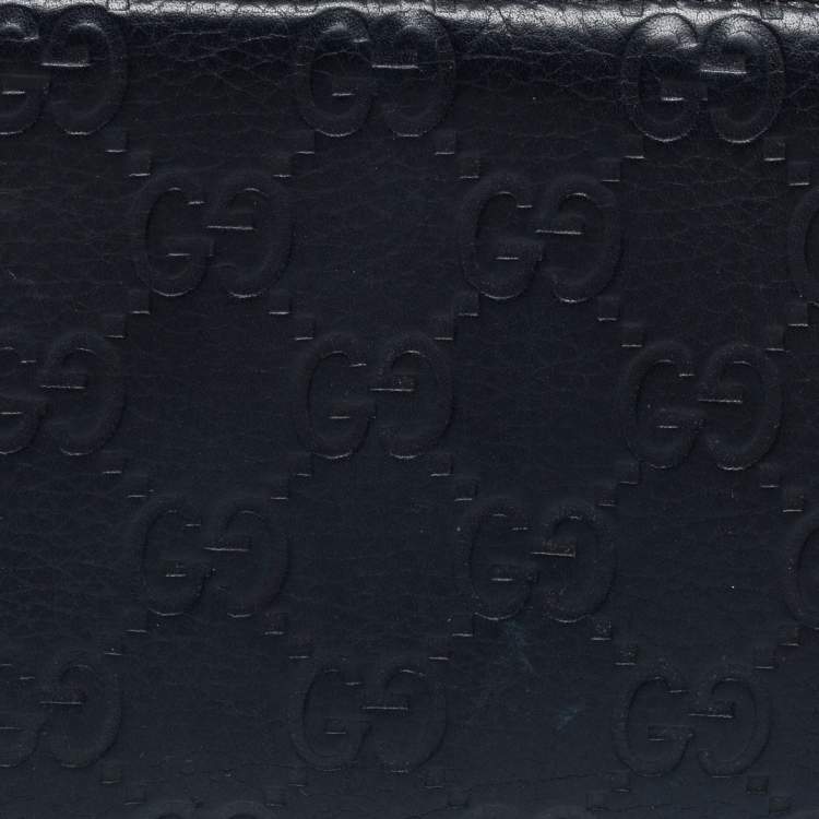 Pre Owned Gucci Black Guccissima Leather Continental Zip Around Wallet