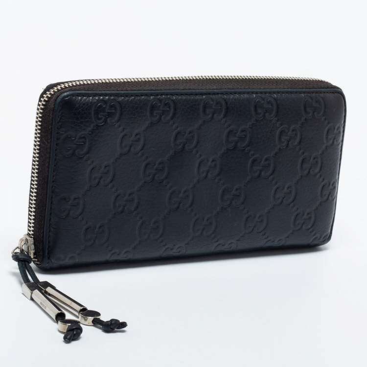 Pre Owned Gucci Black Guccissima Leather Continental Zip Around Wallet