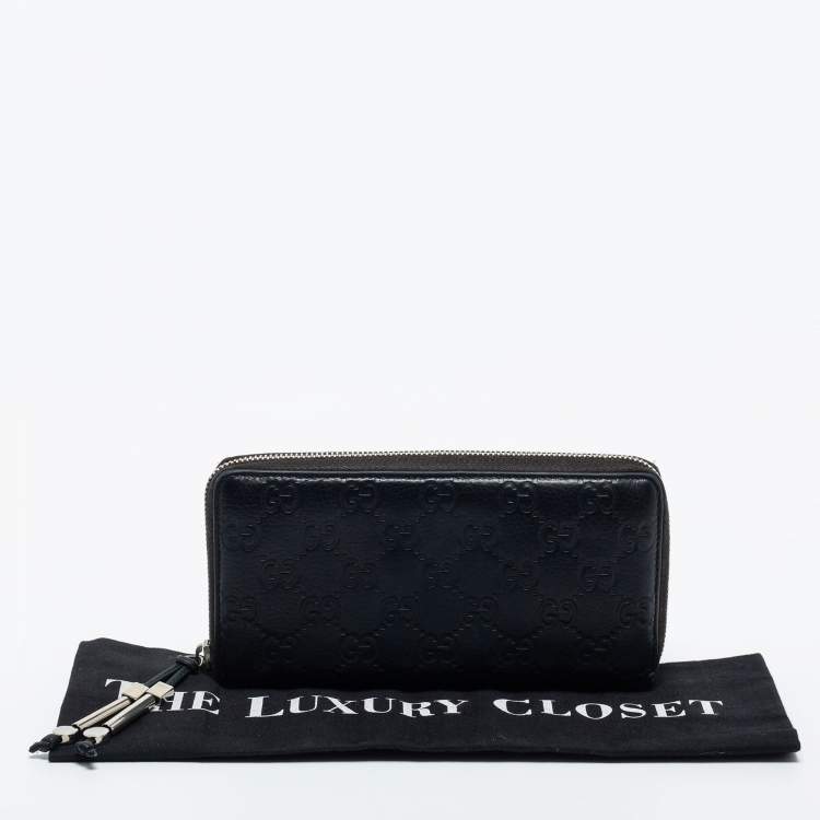 Pre Owned Gucci Black Guccissima Leather Continental Zip Around Wallet