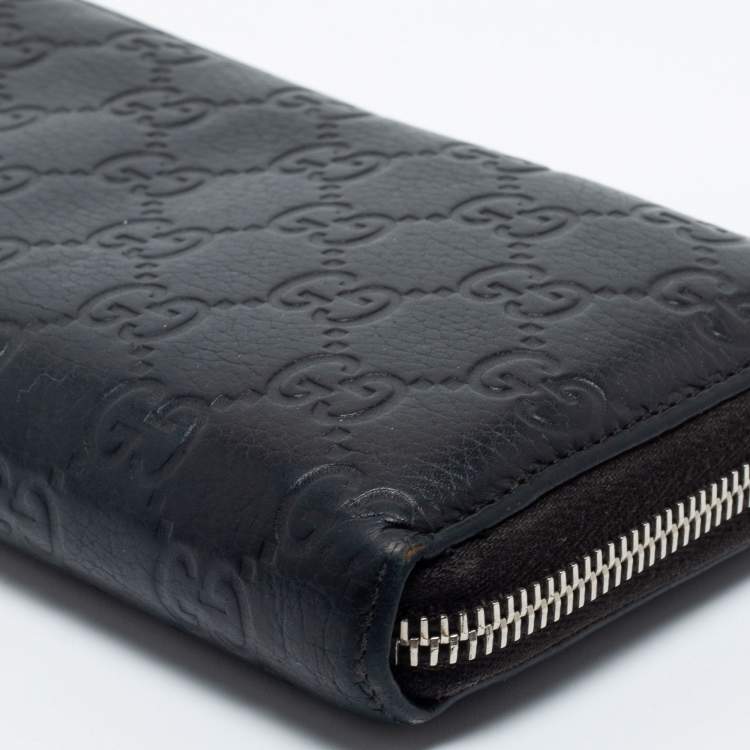Pre Owned Gucci Black Guccissima Leather Continental Zip Around Wallet