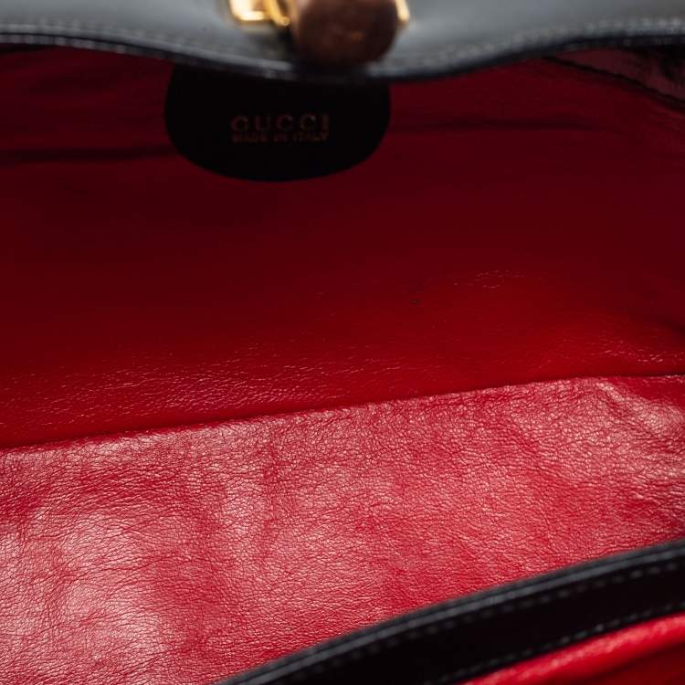 Pre Owned Gucci Black Leather Bamboo Top Handle Bag