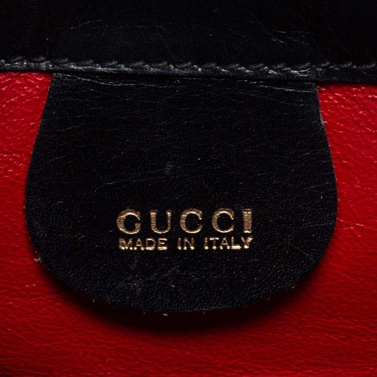 Pre Owned Gucci Black Leather Bamboo Top Handle Bag