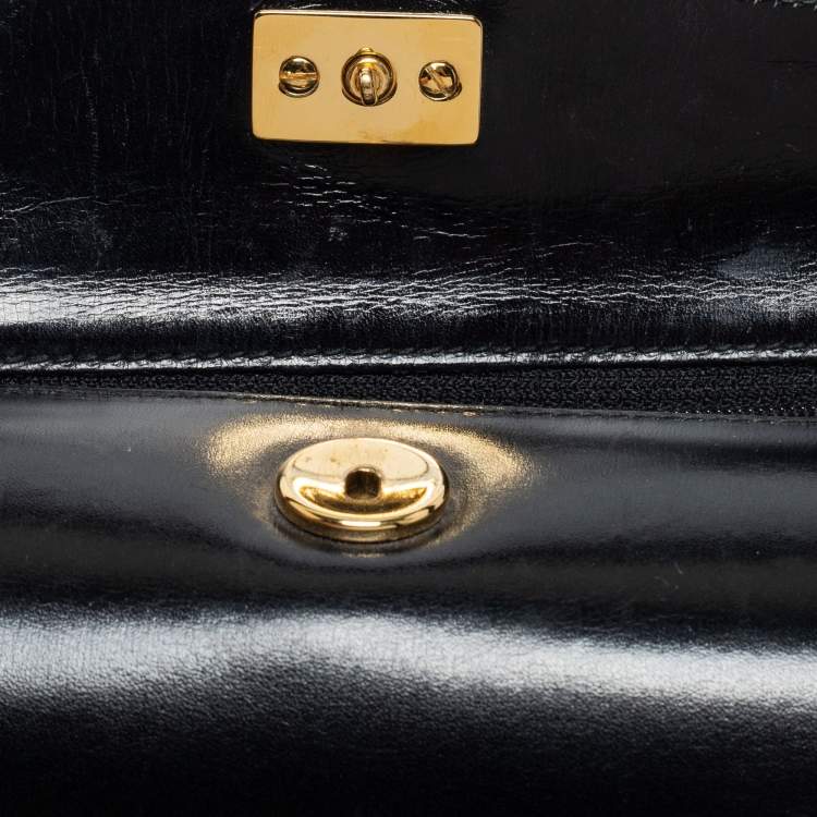 Pre Owned Gucci Black Leather Bamboo Top Handle Bag