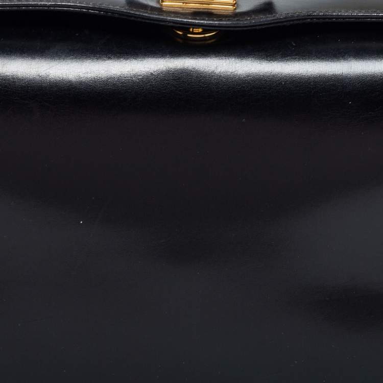 Pre Owned Gucci Black Leather Bamboo Top Handle Bag