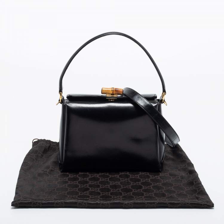 Pre Owned Gucci Black Leather Bamboo Top Handle Bag